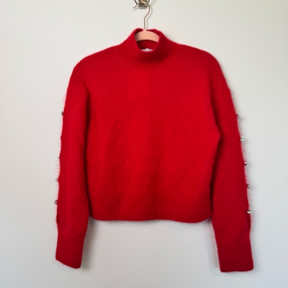 NWT & Other Stories Red Mohair Wool Rhinestone Cropped Sweater XS - Picture 7 of 11